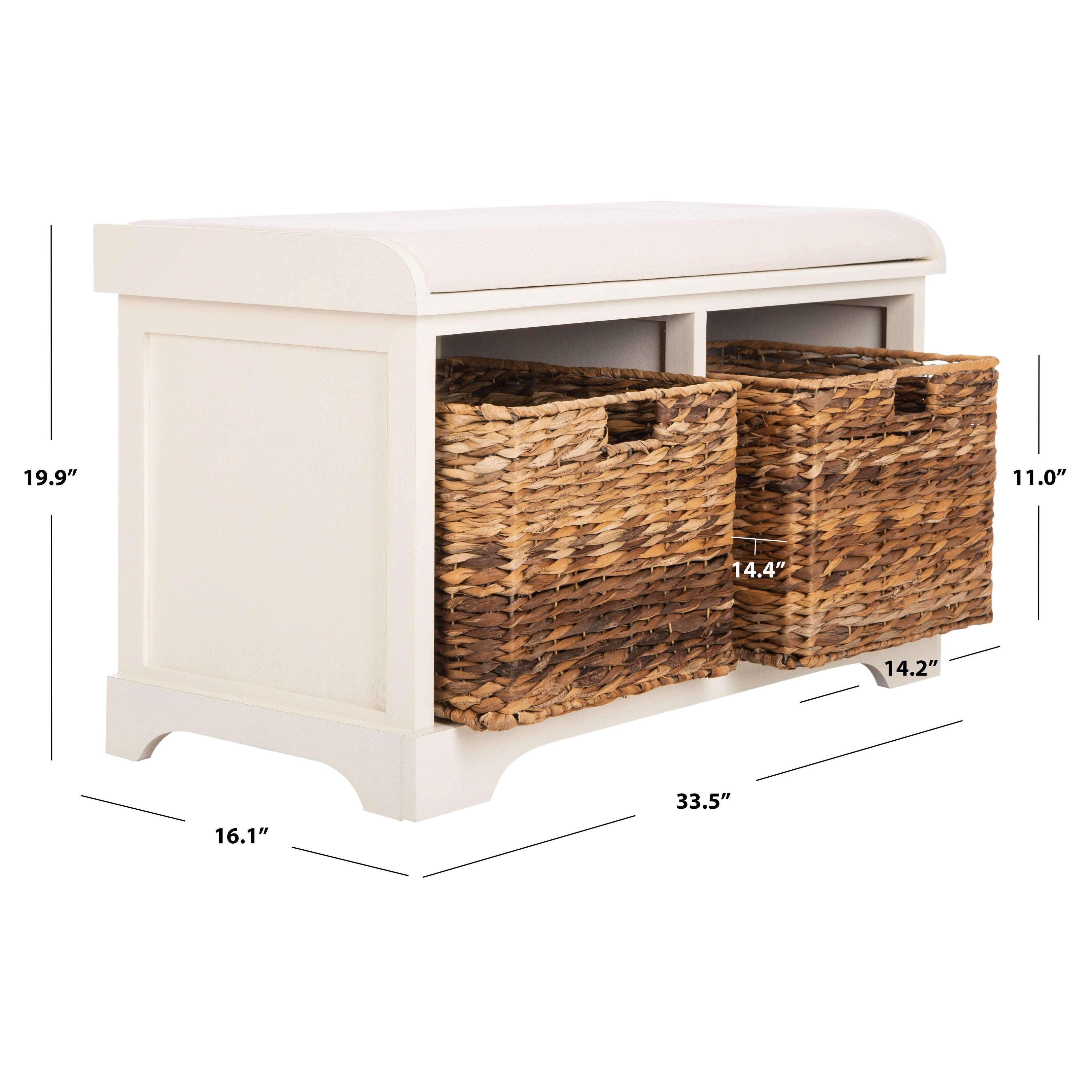 Banc de rangement tressé marron Euphemia de SAFAVIEH - 33,5 x 16,1 x 19,9 - 34 L x 16 P x 20 H