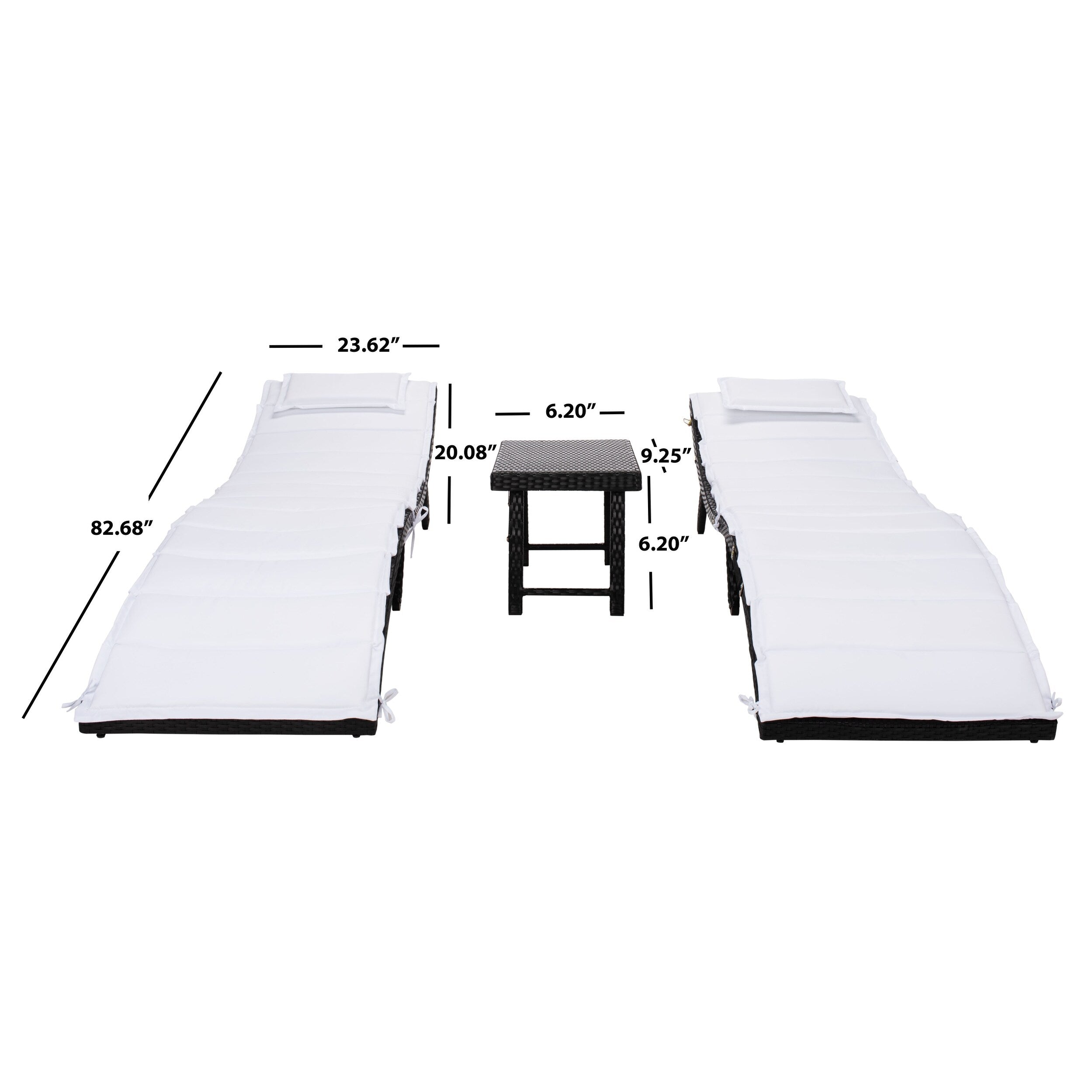 Ensemble de chaises longues d'extérieur Blaguna 3 pièces SAFAVIEH - 83 L x 20 P x 24 H