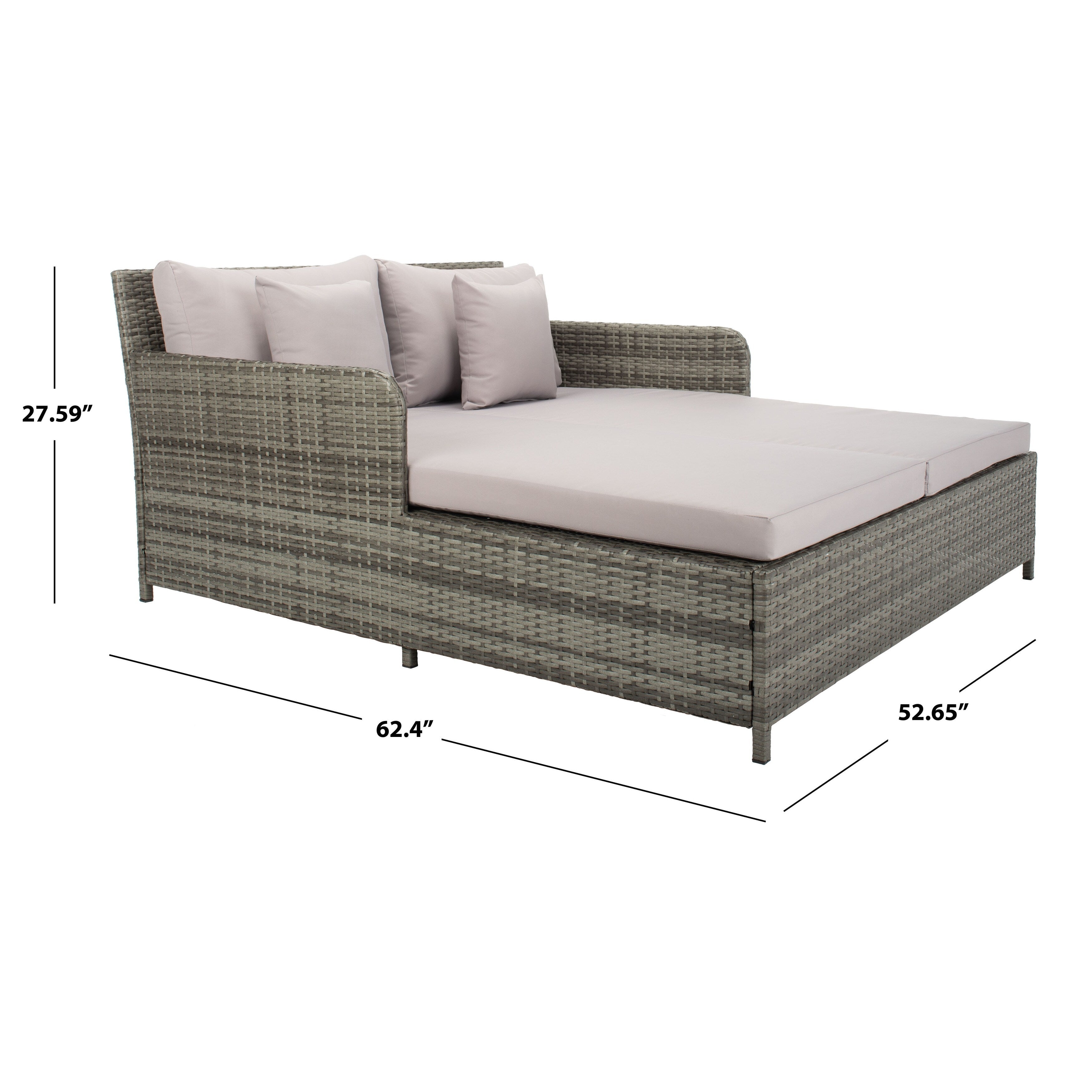 Lit de repos d'extérieur SAFAVIEH Taniyah en osier avec oreiller et coussins - 53 L x 28 P x 62 H