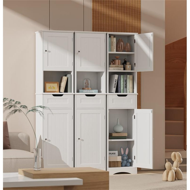 Armoire à linge étroite de salle de bain de 67 po de hauteur, meuble de rangement autoportant en bois massif à 5 niveaux
