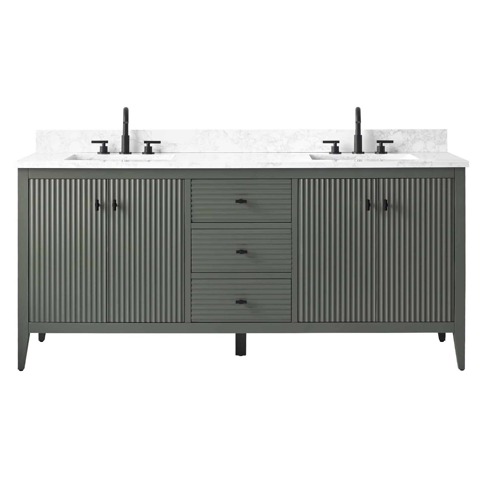 Meuble-lavabo double vasque Vanity Art 72 avec plateau en marbre reconstitué