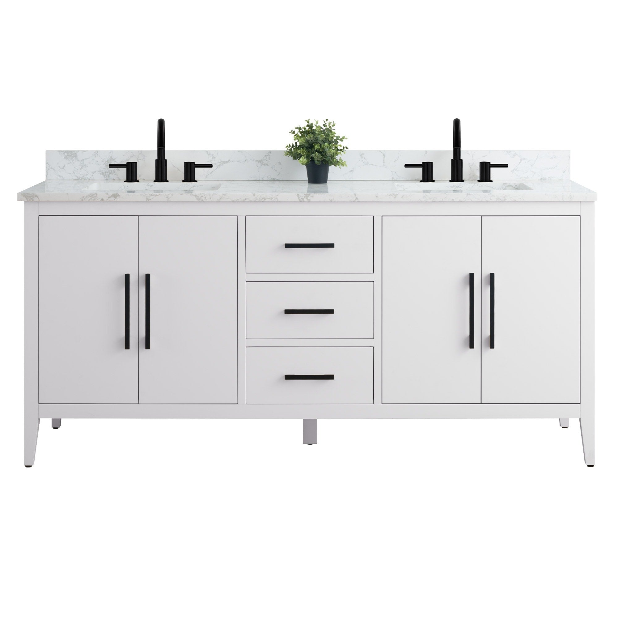 Meuble-lavabo double vasque Vanity Art 72 avec plateau en marbre reconstitué