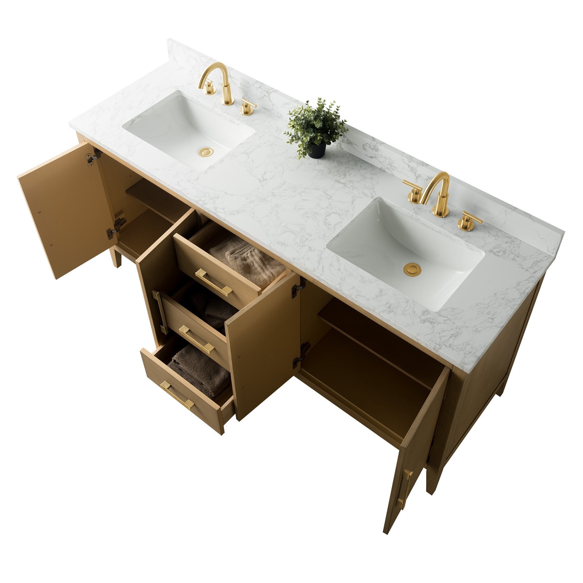Meuble-lavabo double vasque Vanity Art 72 avec plateau en marbre reconstitué