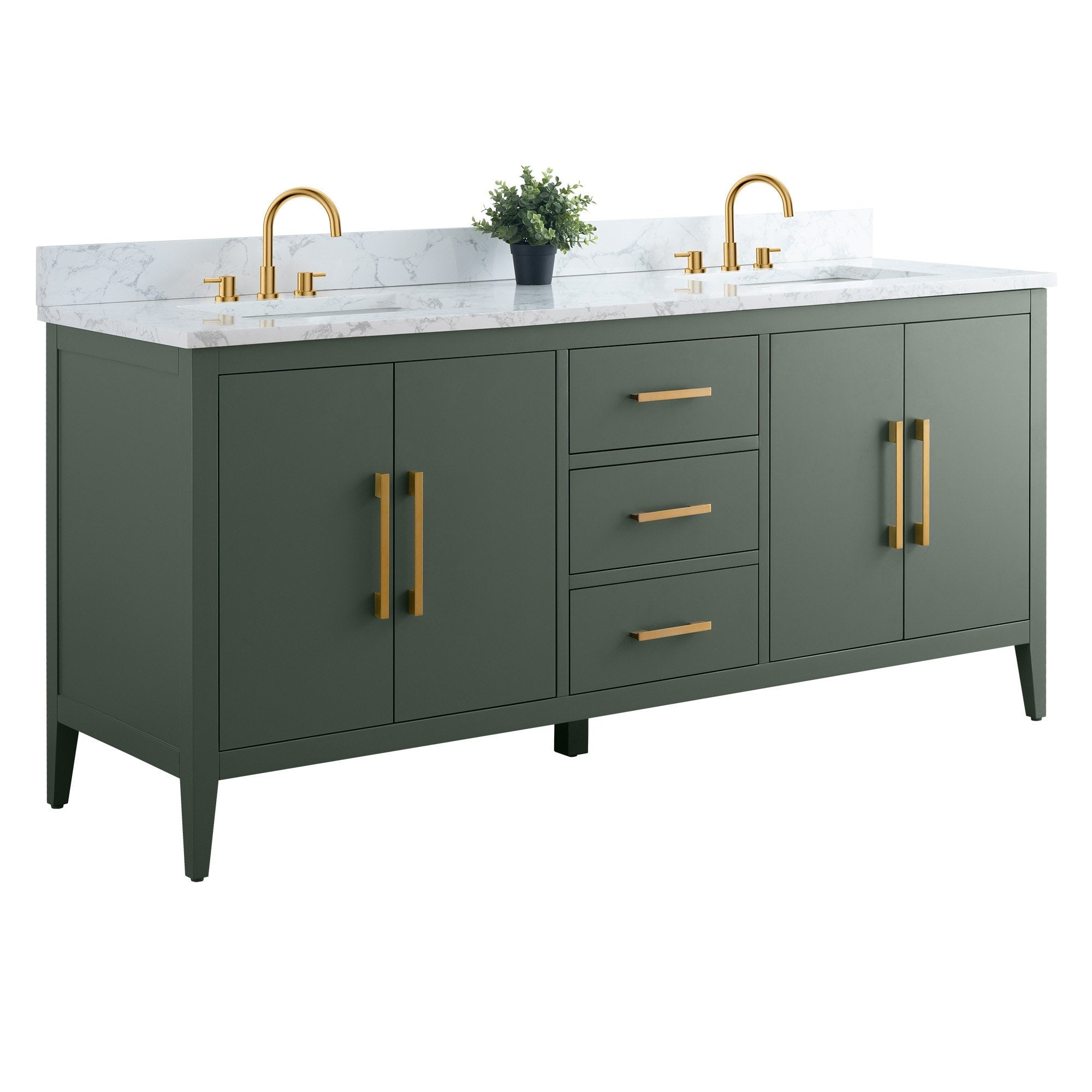 Meuble-lavabo double vasque Vanity Art 72 avec plateau en marbre reconstitué