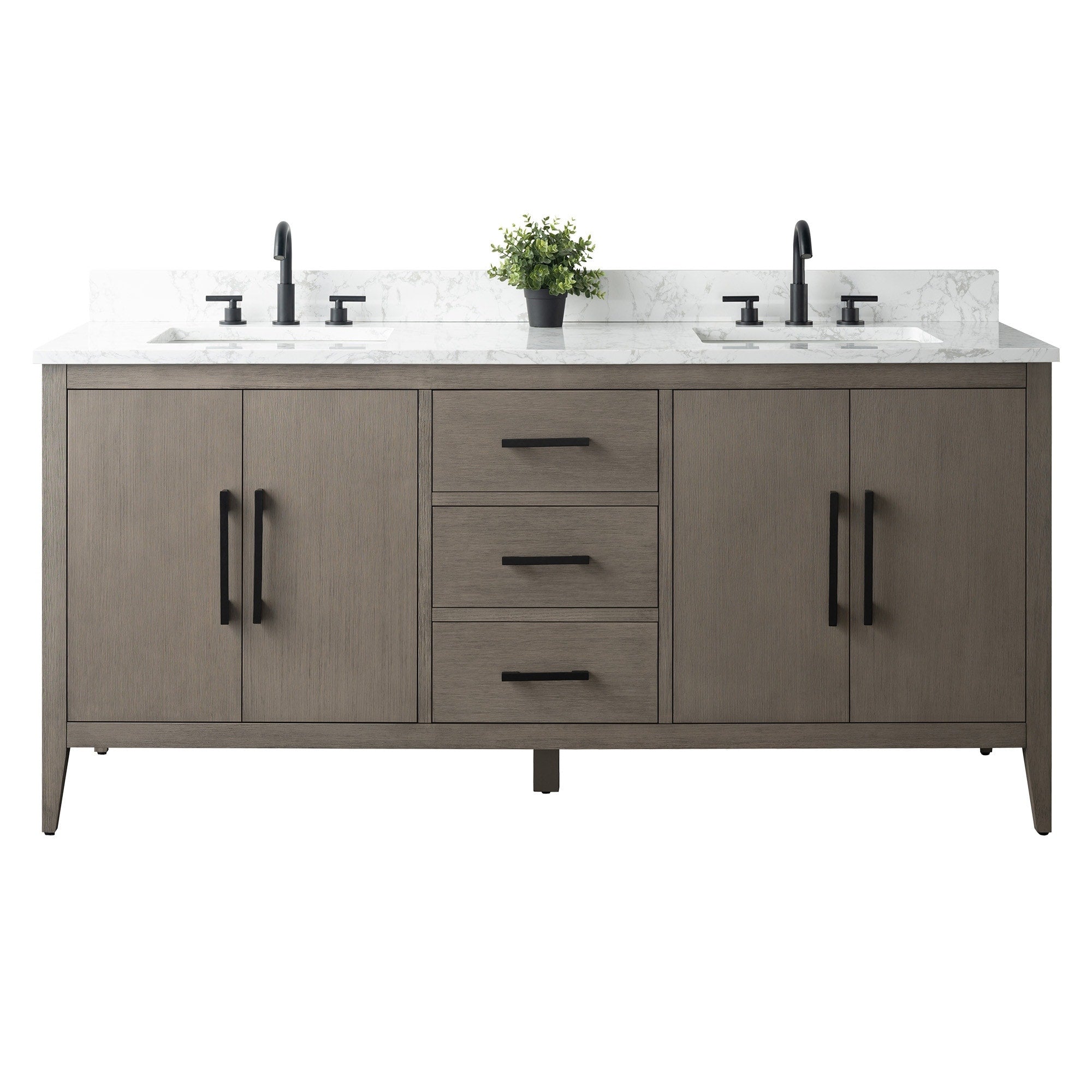 Meuble-lavabo double vasque Vanity Art 72 avec plateau en marbre reconstitué