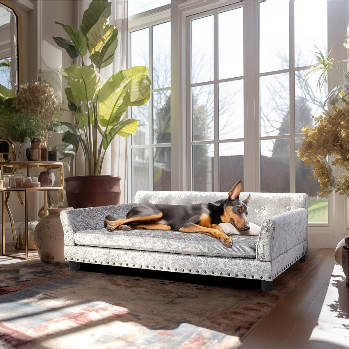 Lit pour animal de compagnie en velours capitonné avec coussin amovible