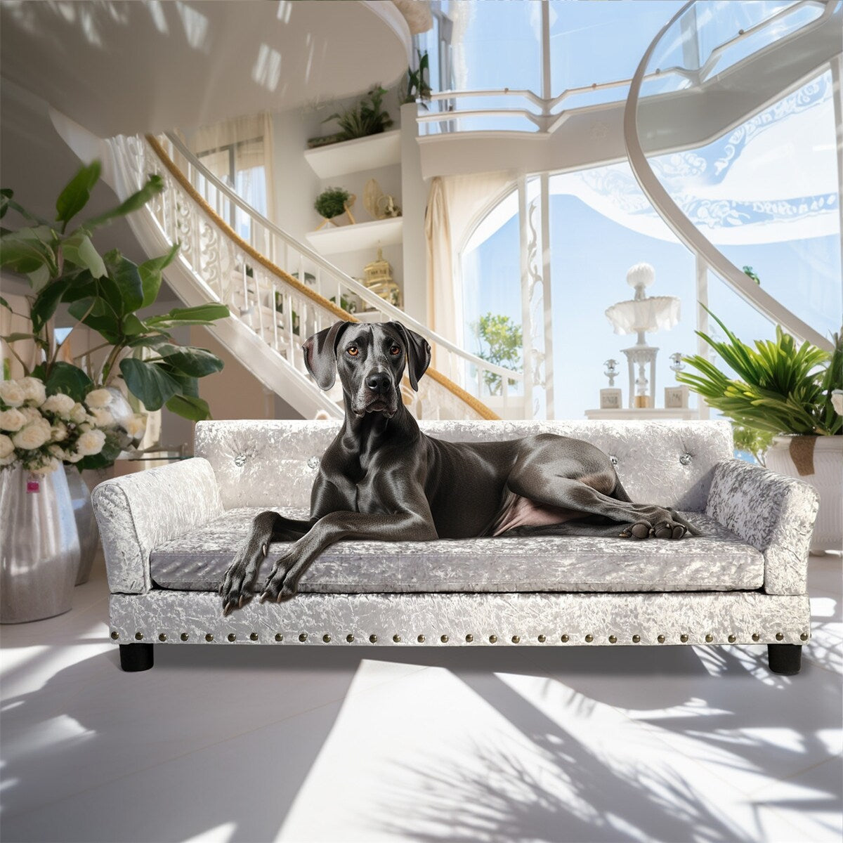 Lit pour animal de compagnie en velours capitonné avec coussin amovible