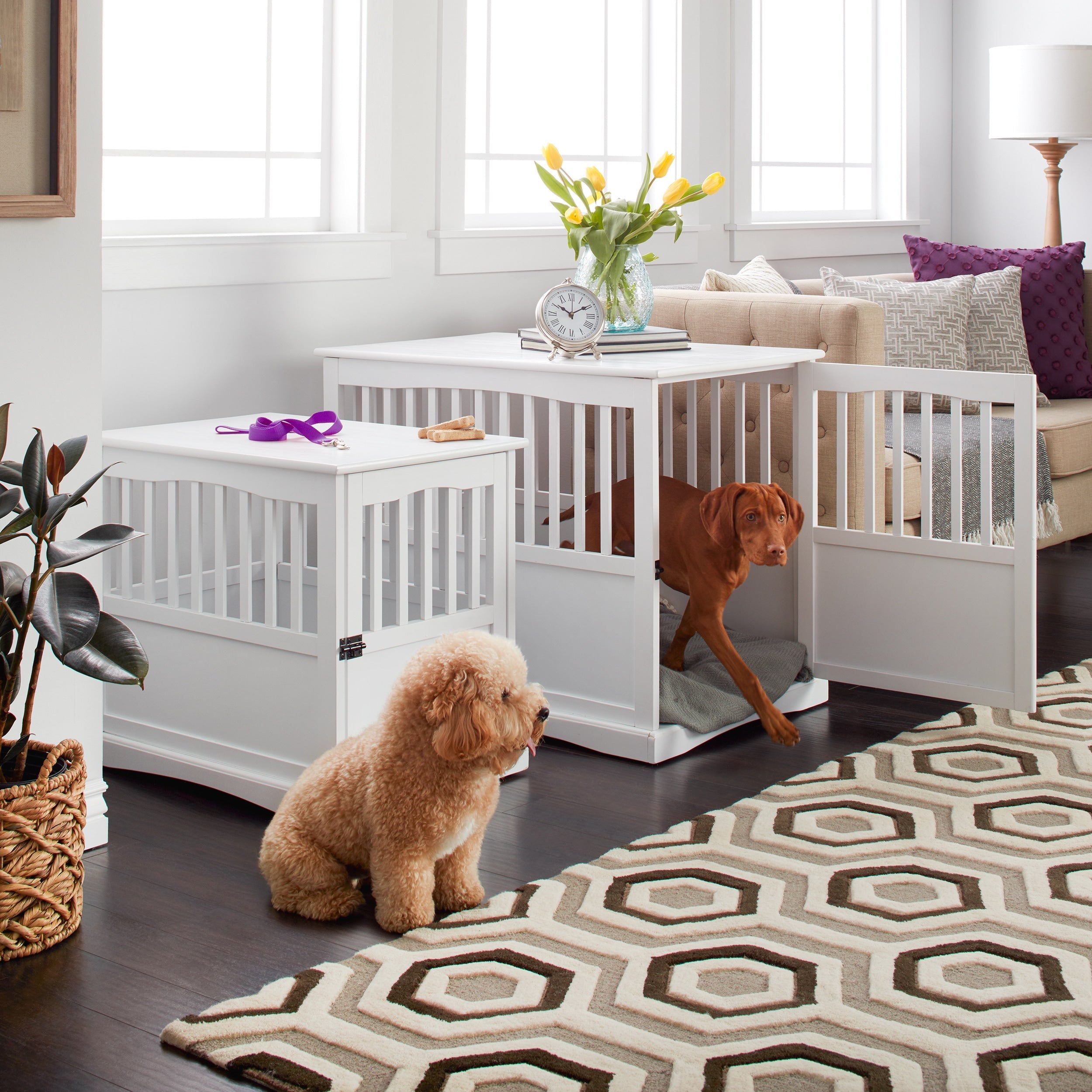 Table d'appoint en bois blanc pour cage pour animaux de compagnie avec porte verrouillable
