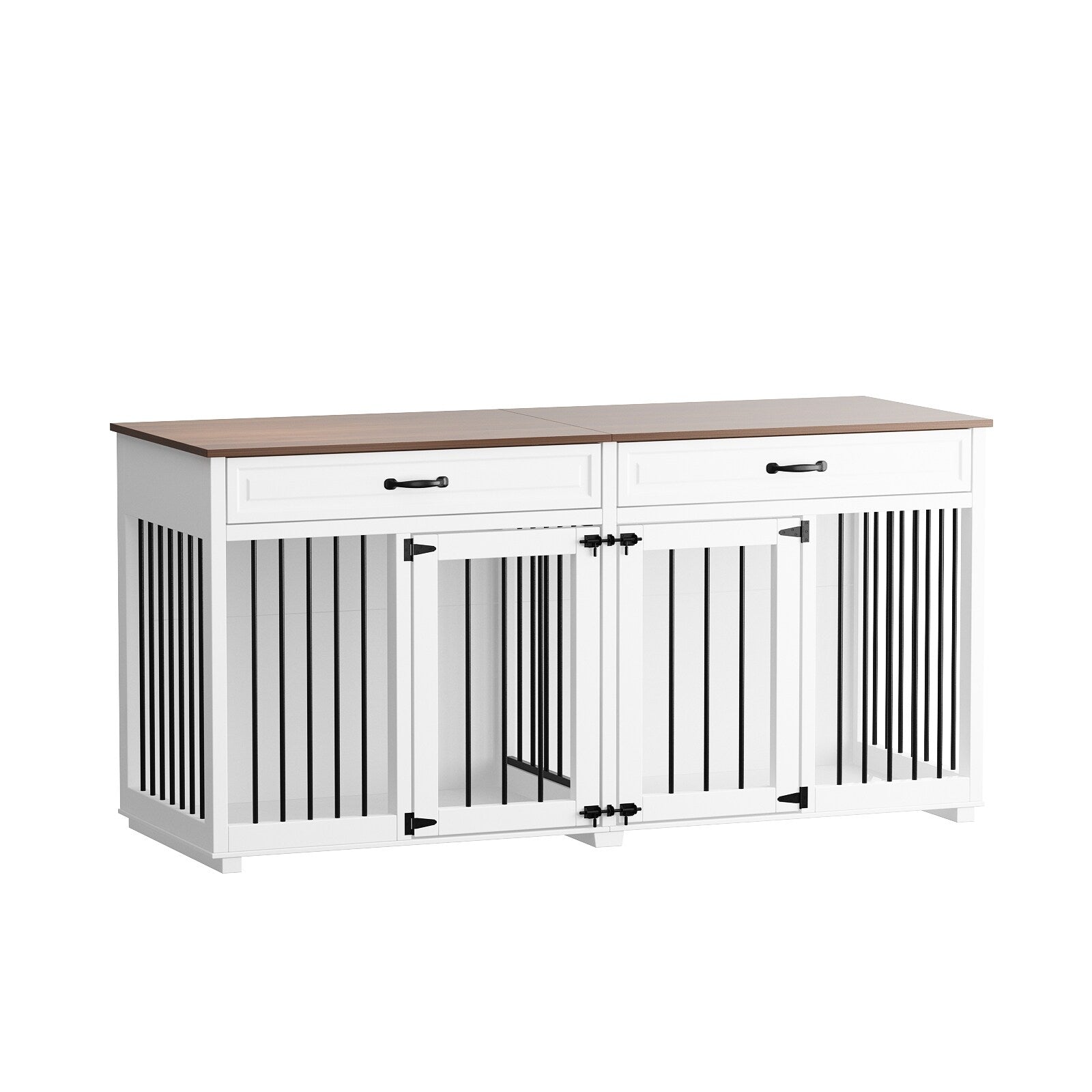 Cage double en bois pour chien avec 2 tiroirs et séparateur